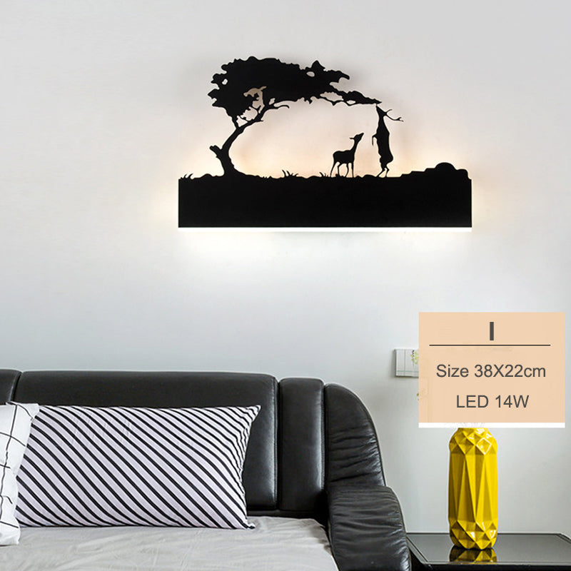 Simple art deco metal black wall lamp LED modern painted night light with 6 styles for bedroom living room bathroom hotel shop