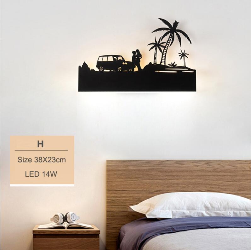 Simple art deco metal black wall lamp LED modern painted night light with 6 styles for bedroom living room bathroom hotel shop