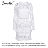 Simplee Elegant hollow out ruffle lace dress Women vintage long sleeve slim short dress Sexy christmas party dress vestidos