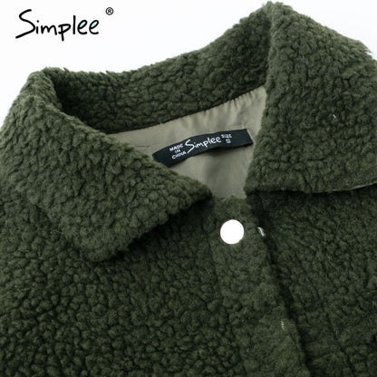 Simplee Faux lambswool button jacket coat Winter warm hairly jacket Women autumn outerwear 2018 female fashion overcoat