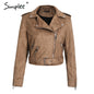 Simplee Leather suede faux leather jacket Women zipper belt moto jacket Cool streetwear ladies' leather jackets winter coat 2017