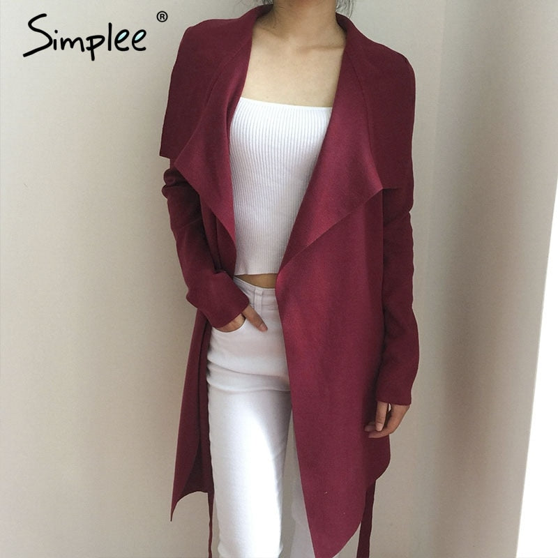 Simplee Sash elastic cardigan winter sweater women jumper Knitted cardigan female coat Soft  casual sweater pull outerwear