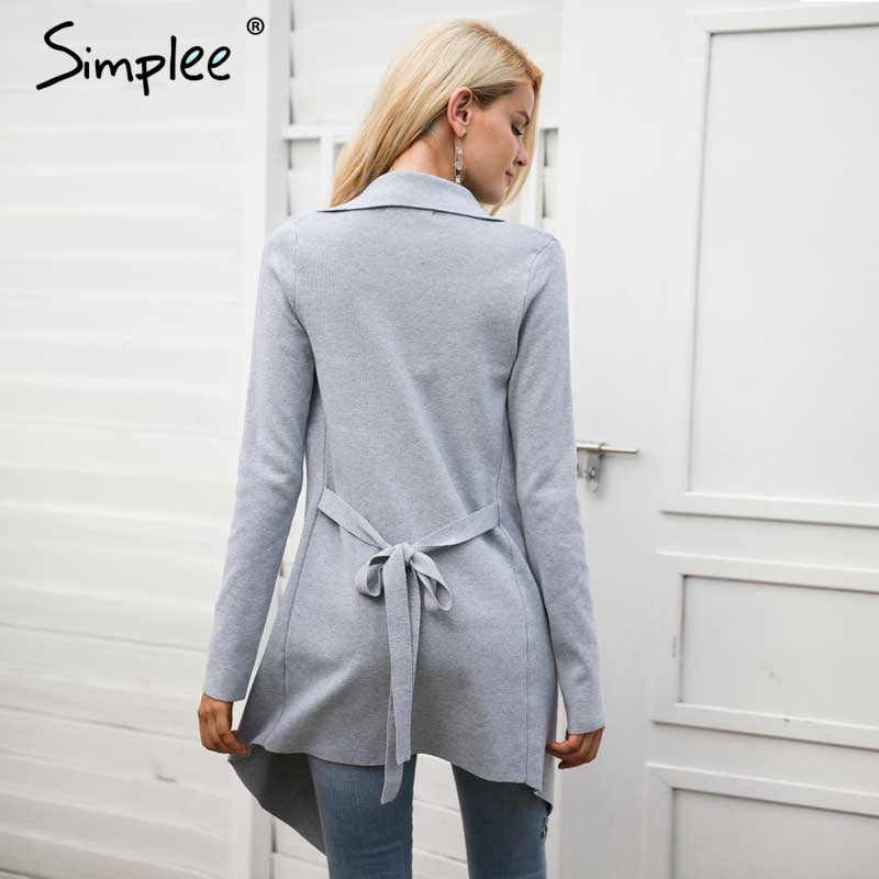 Simplee Sash elastic cardigan winter sweater women jumper Knitted cardigan female coat Soft  casual sweater pull outerwear