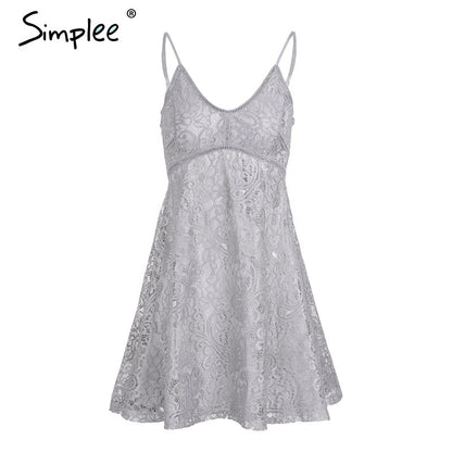 Simplee Sexy v neck strap lace dress women Elegant christmas party mini dresses female Autumn winter fashion robe femme vestidos