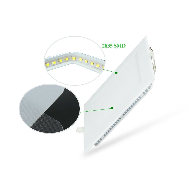 Slim LED Spot lights AC110v 220v LED downlight 3W/4W/6W/9W/12W/15W/18W Recessed led ceiling Square painel led White for home