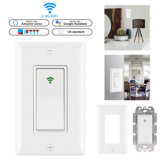 Smart WiFi Switch US Plug 2000W Wall-In Smart Switch Phone Remote Control Compatible With Alexa Google Assistant IFTTT