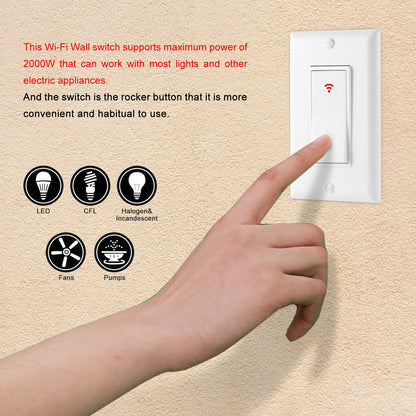 Smart WiFi Switch US Plug 2000W Wall-In Smart Switch Phone Remote Control Compatible With Alexa Google Assistant IFTTT