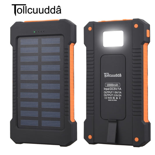 Solar Power Bank Waterproof 10000mAh Solar Charger 2 USB Ports External Charger Solar Powerbank for Smartphone with LED Light