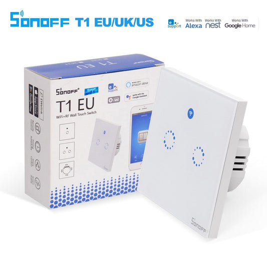 Sonoff T1 EU Smart Wifi Wall Touch Light Switch 1 Gang 2 Gang Touch/WiFi/433 RF/APP Remote Smart Home Controller Work with Alexa