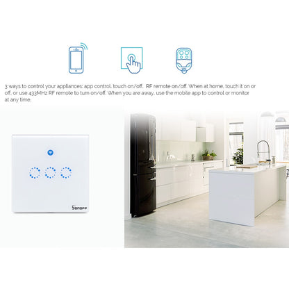 Sonoff T1 EU Smart Wifi Wall Touch Light Switch 1 Gang 2 Gang Touch/WiFi/433 RF/APP Remote Smart Home Controller Work with Alexa