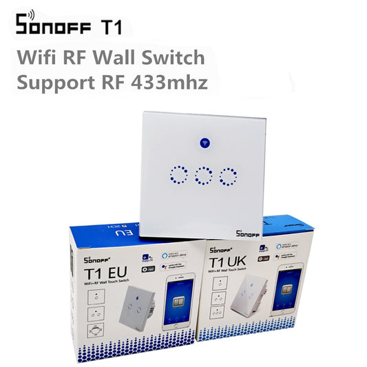 Sonoff T1 EU UK Smart WiFi RF 433/ APP / Touch Control Wall Light Switch 1 /2 /3 Gang 86 Type Wall Touch Switch Smart Home