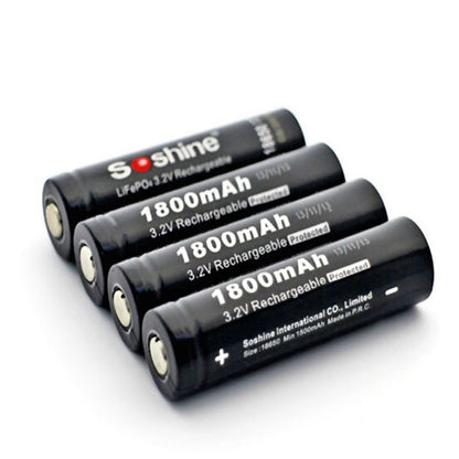 Soshine LiFePO4 18650 3.2V 1800mAh Lithium Iron Phosphate Rechargeable Battery with PCB Power Source for LED Flashlight (2 pcs)