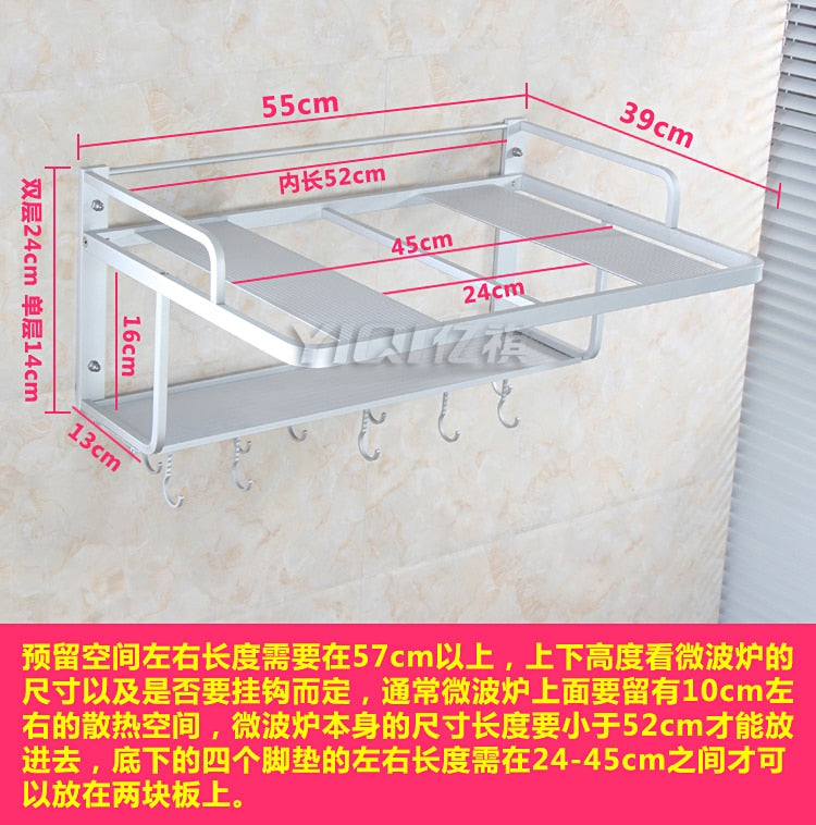 Space aluminum microwave oven  rack bracket light wave furnace rack 2 layer kitchen shelf microwave oven rack  wall hanging