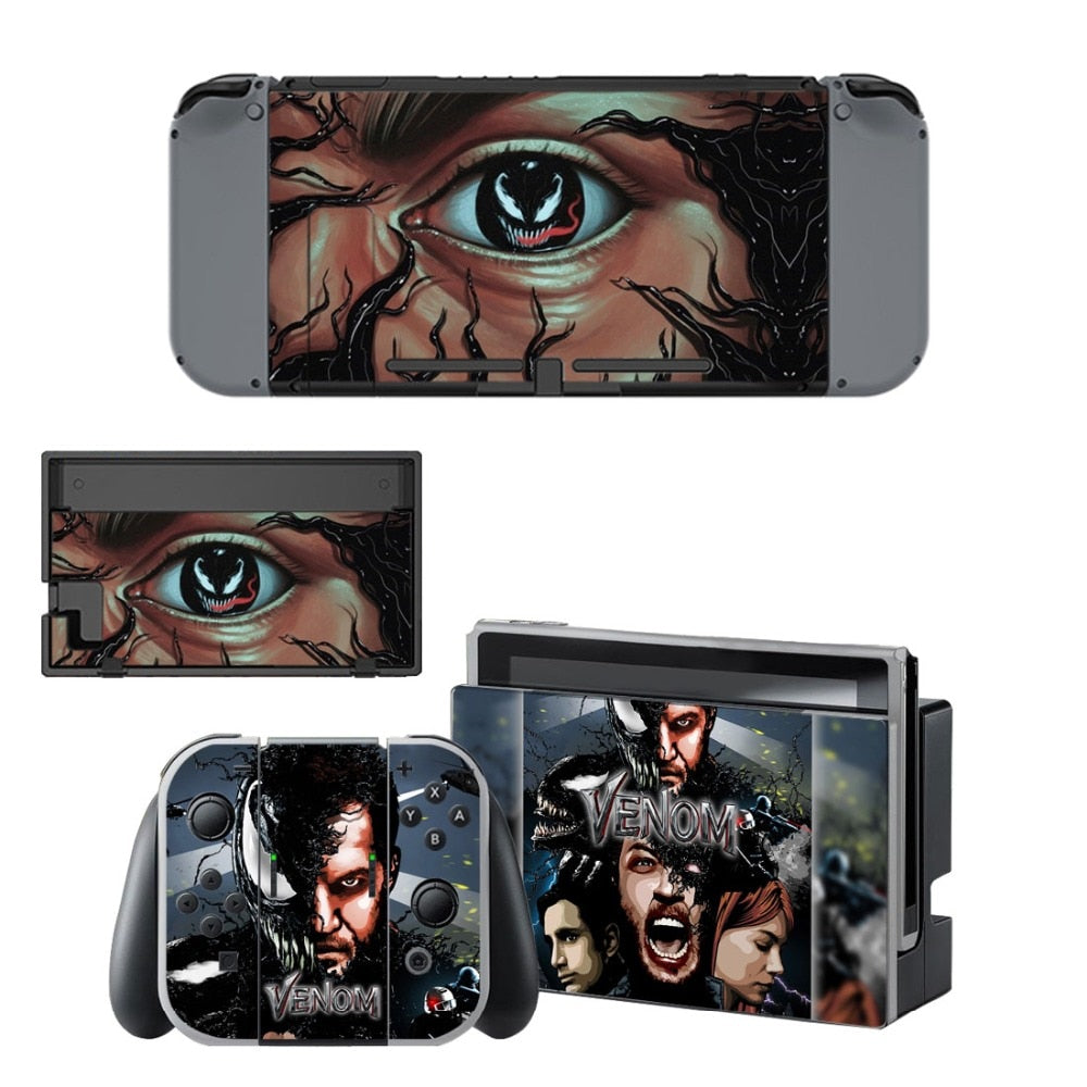 Spiderman and Venom Decal Vinyl Skin Sticker for Nintendo Switch NS Console + Controller + Stand Holder Protective Skin Sticker