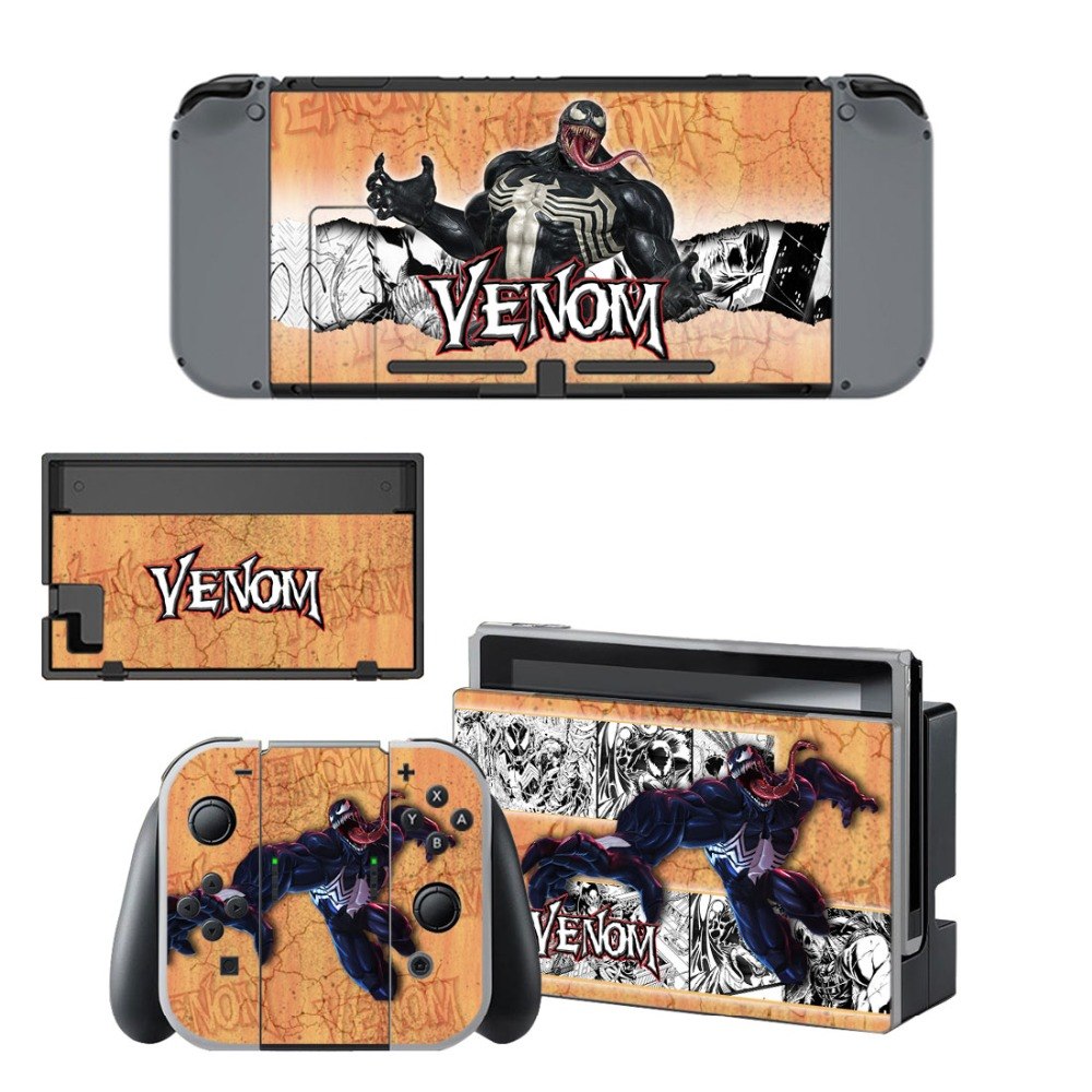 Spiderman and Venom Decal Vinyl Skin Sticker for Nintendo Switch NS Console + Controller + Stand Holder Protective Skin Sticker