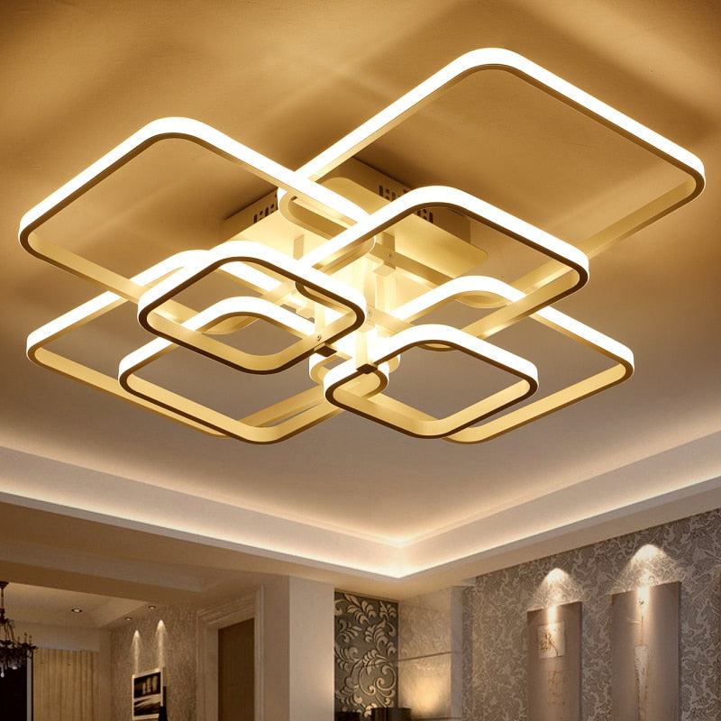 Square Circel Rings Chandelier For Living Room Bedroom Home AC85-265V Modern Led Ceiling Chandelier Lamp Fixtures Free Shipping