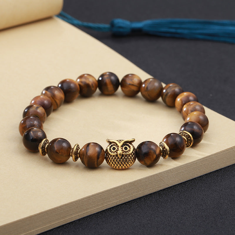 St.kunkka Chakra Bracelet Tiger Eye Natural Stone Yoga Beaded Bracelets For Men Women Charm Gold Silver Owl Bangles Friendship