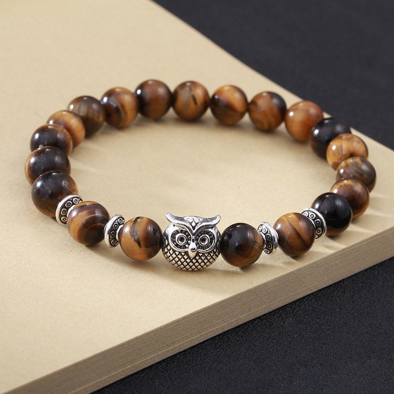 St.kunkka Chakra Bracelet Tiger Eye Natural Stone Yoga Beaded Bracelets For Men Women Charm Gold Silver Owl Bangles Friendship