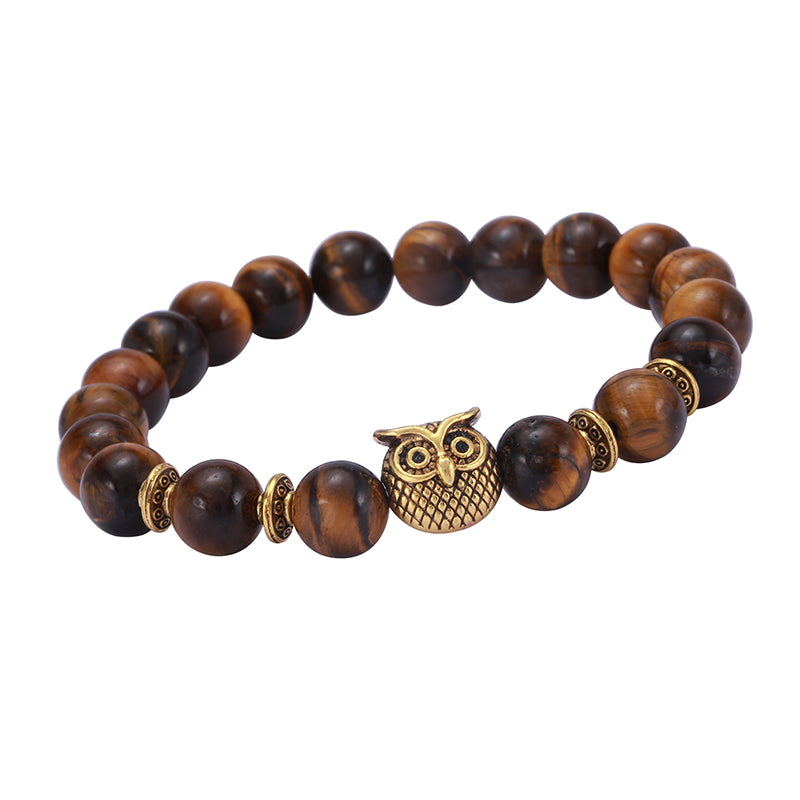 St.kunkka Chakra Bracelet Tiger Eye Natural Stone Yoga Beaded Bracelets For Men Women Charm Gold Silver Owl Bangles Friendship