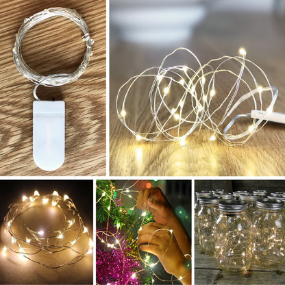 String Lights Micro Copper Light 10/20 LED CR2032/AA Battery Operated for Party Vase Gift Dress Bedroom Bikes Holiday Decoration