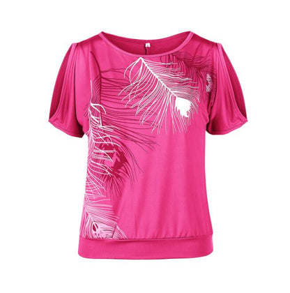 Summer Feather Print Women Casual T- Shirt