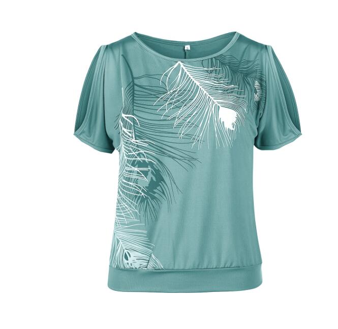 Summer Feather Print Women Casual T- Shirt