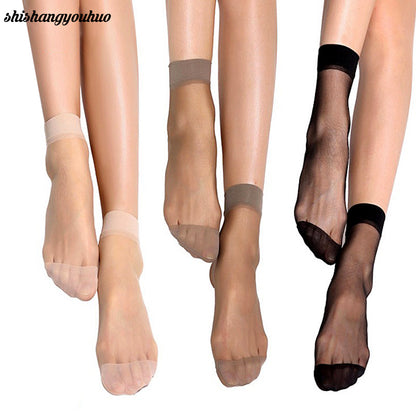 Summer sexy ultrathin transparent crystal silk socks for women high elastic black nylon short socks female socks 10pairs/lot