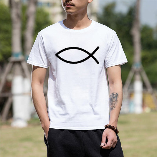 Summer tshirt Tops Funny t shirt men Fish Symbol Christianity Cotton T Shirt for men