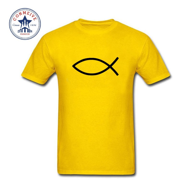 Summer tshirt Tops Funny t shirt men Fish Symbol Christianity Cotton T Shirt for men