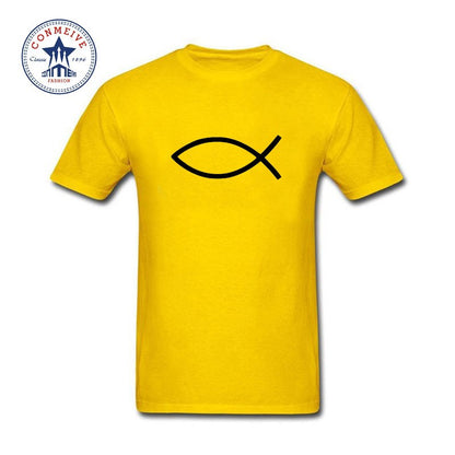 Summer tshirt Tops Funny t shirt men Fish Symbol Christianity Cotton T Shirt for men