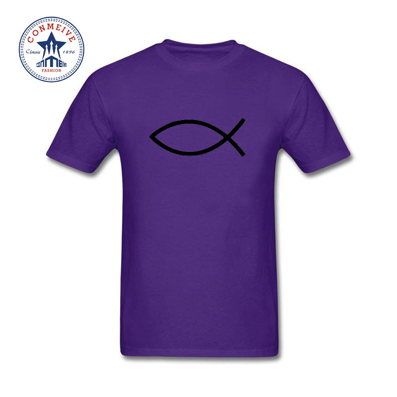 Summer tshirt Tops Funny t shirt men Fish Symbol Christianity Cotton T Shirt for men