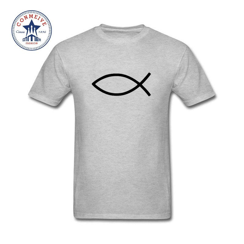 Summer tshirt Tops Funny t shirt men Fish Symbol Christianity Cotton T Shirt for men