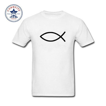 Summer tshirt Tops Funny t shirt men Fish Symbol Christianity Cotton T Shirt for men