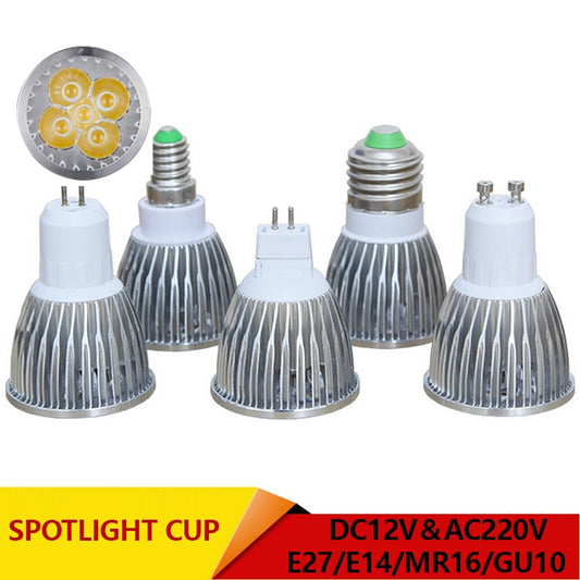 Super bright spotlight LED Lamp LED Spotlight DC AC 12V 3W 4W 5W High quality GU10 MR16 E27 E14 Spot light Lampada LED Bulb 220V