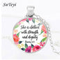 Suteyi She is clothed with Strength and Dignity Necklace Proverbs 31:25 Bible Verse Christian Quote Glass Necklace Faith Gifts