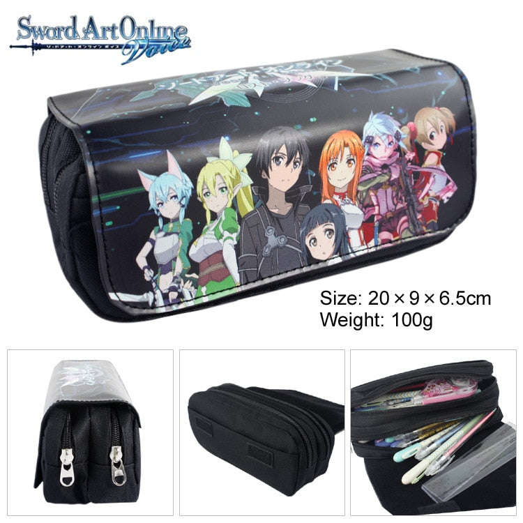 Sword Art Online Canvas Double Zipper Pencil Bag Anime Pencil Case Kids Gift Stationery Container School Supplies