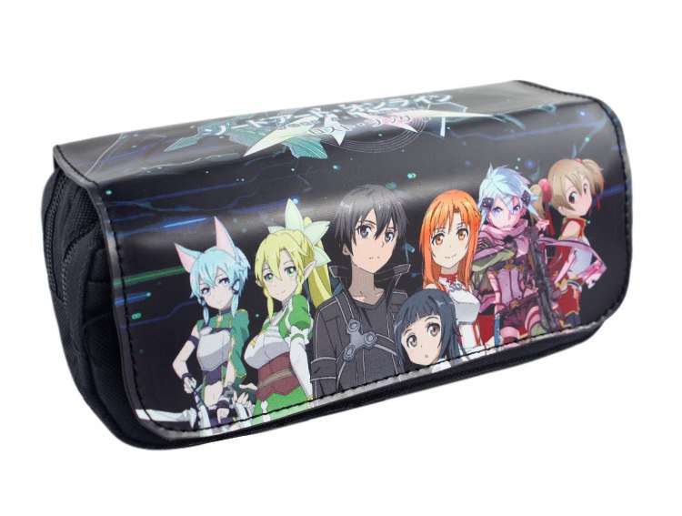 Sword Art Online Canvas Double Zipper Pencil Bag Anime Pencil Case Kids Gift Stationery Container School Supplies