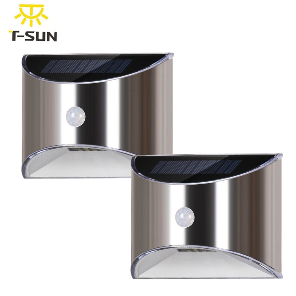 T-SUNRISE 2PCS PACK Outdoor Lighting LED Solar Lamp Wall Street Light with Motion Sensor Waterproof Outdoor Garden Stair Lights