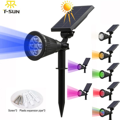 T-SUNRISE Solar Spotlight Adjustable Solar Powered Lamp 4/7 LED In-Ground Light Waterproof Landscape Wall Light Outdoor Garden