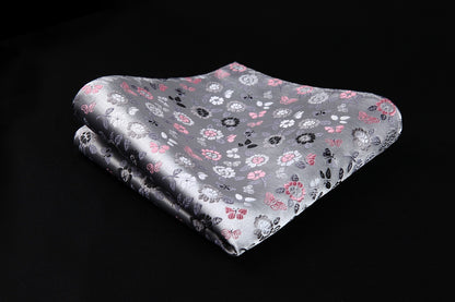 TF705A8S Grey Floral 3.4" Silk   Woven Men Tie Necktie Handkerchief Set