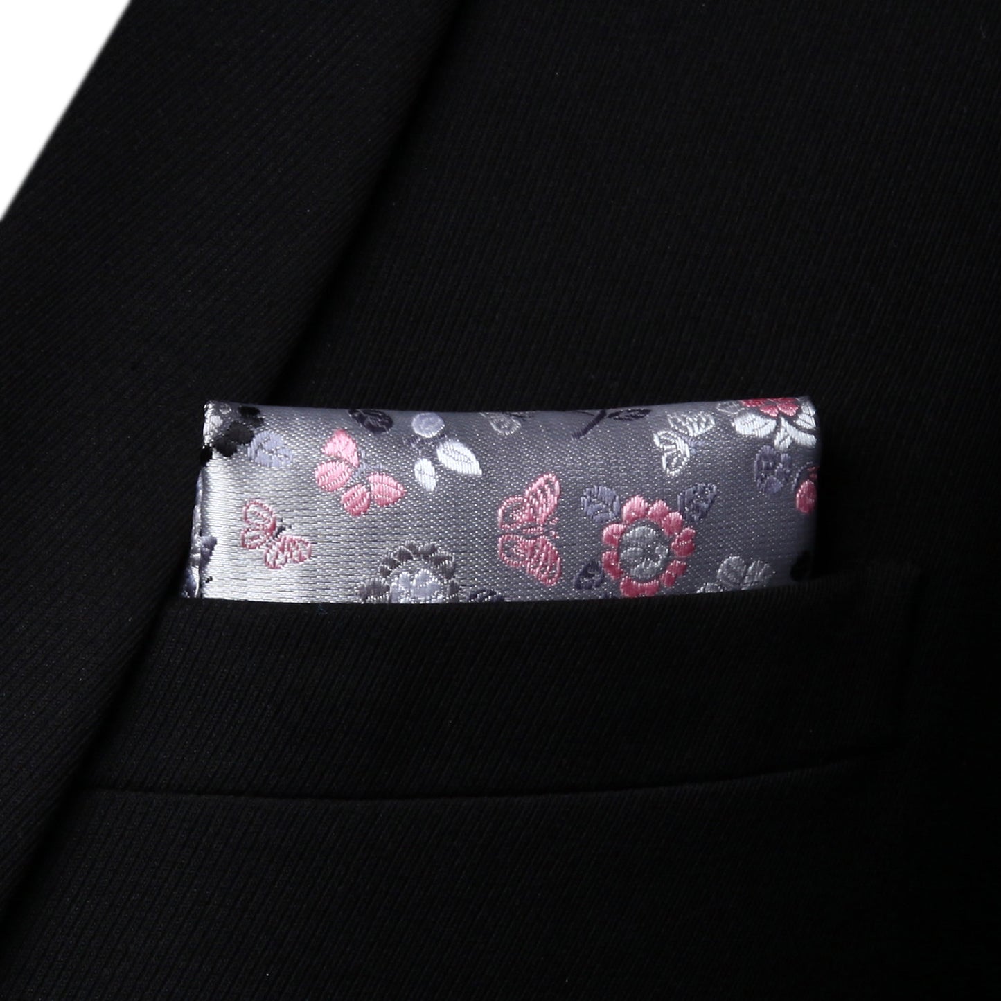 TF705A8S Grey Floral 3.4" Silk   Woven Men Tie Necktie Handkerchief Set