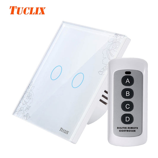 TUCLIX EU/UK Standard Touch Switch 2 Gang 1 Way Wall Light Touch Switch-Crystal Glass Switch Panel lace