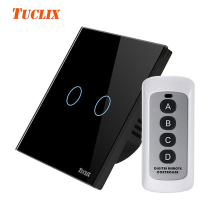 TUCLIX EU/UK Standard Touch Switch 2 Gang 1 Way Wall Light Touch Switch-Crystal Glass Switch Panel lace