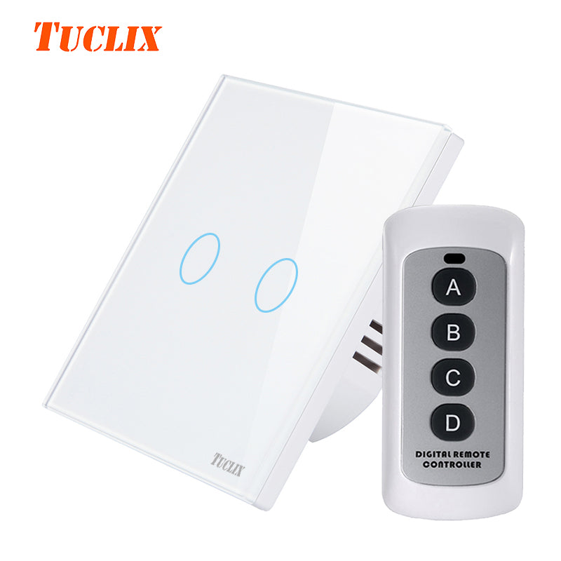 TUCLIX EU/UK Standard Touch Switch 2 Gang 1 Way Wall Light Touch Switch-Crystal Glass Switch Panel lace