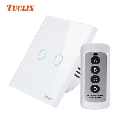 TUCLIX EU/UK Standard Touch Switch 2 Gang 1 Way Wall Light Touch Switch-Crystal Glass Switch Panel lace