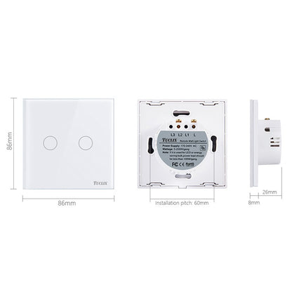 TUCLIX EU/UK Standard Touch Switch 2 Gang 1 Way Wall Light Touch Switch-Crystal Glass Switch Panel lace