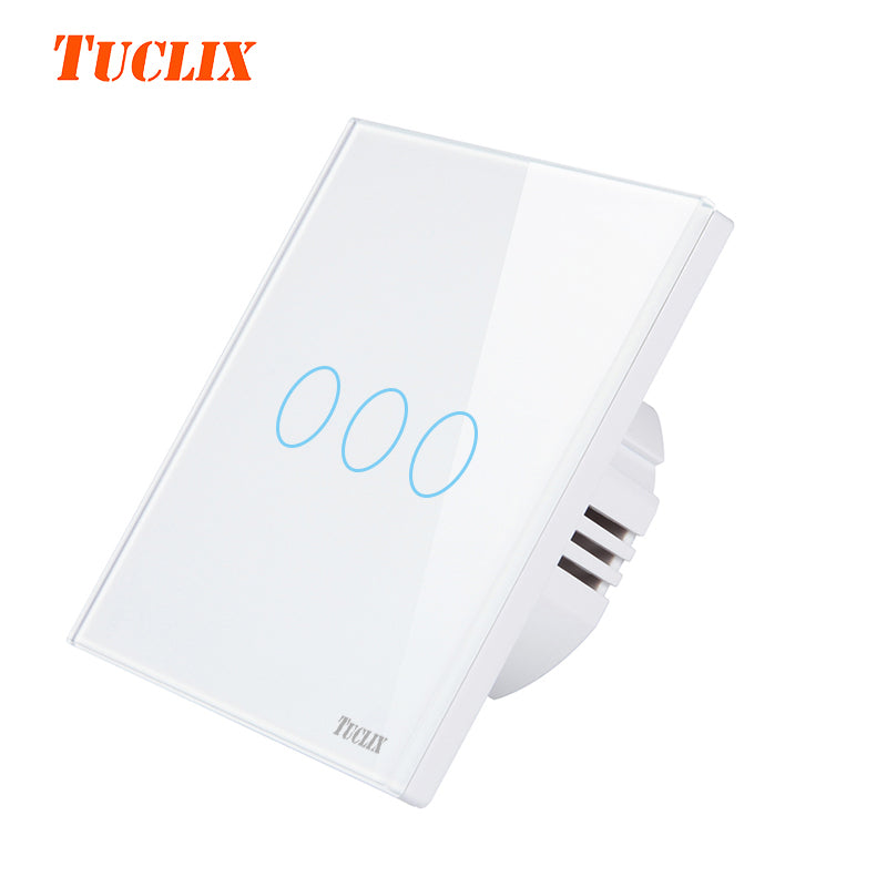 TUCLIX Touch Switch 3 Gang 1 Way,Wall Light Touch Screen Switch,Crystal Glass Switch Panel,Can not be remotely controlled black