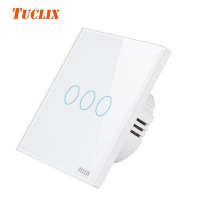 TUCLIX Touch Switch 3 Gang 1 Way,Wall Light Touch Screen Switch,Crystal Glass Switch Panel,Can not be remotely controlled black