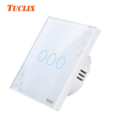 TUCLIX Touch Switch 3 Gang 1 Way,Wall Light Touch Screen Switch,Crystal Glass Switch Panel,Can not be remotely controlled black