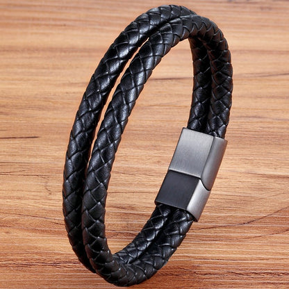 TYO 15 Style Choose Genuine Leather Cool Black Gold Creative Design Stainless Steel Magnetic Buckle Charm Men Leather Bracelet